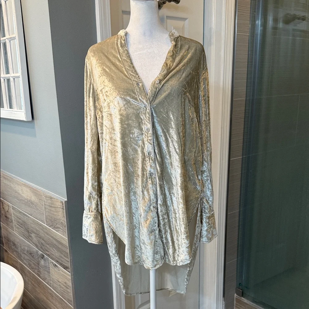Maeve Anthropologie Boho Crushed Velvet‎ Long Sleeve High Low Tunic Size 4